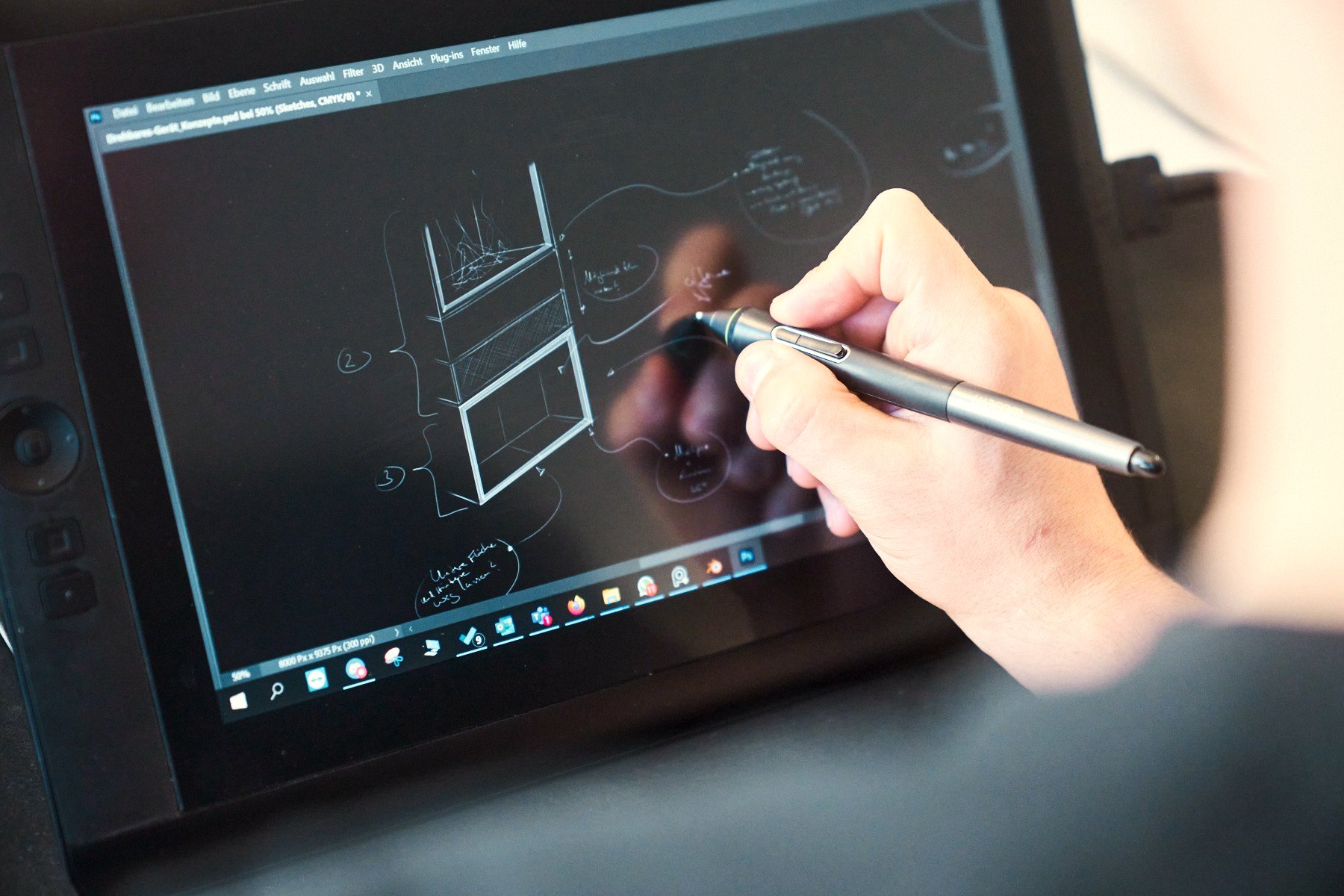 Digitale Skizze von Lio auf dem Wacom-Tablet