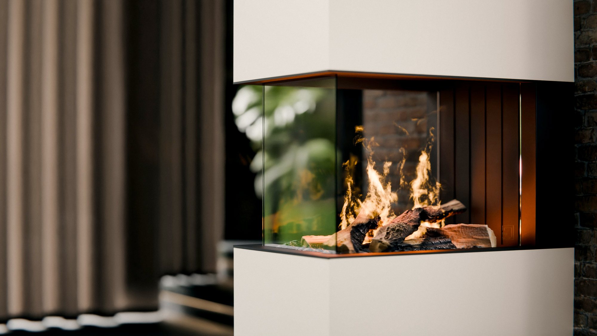 Detail: Glasecke mit Spiegelung und Flamme